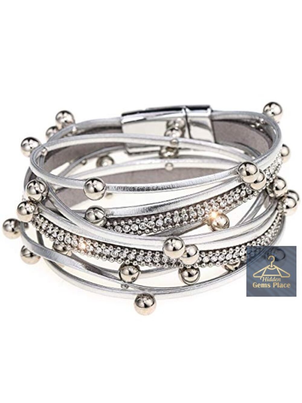 Multilayered Leather Wrap Bracelet with Magnetic Buckle